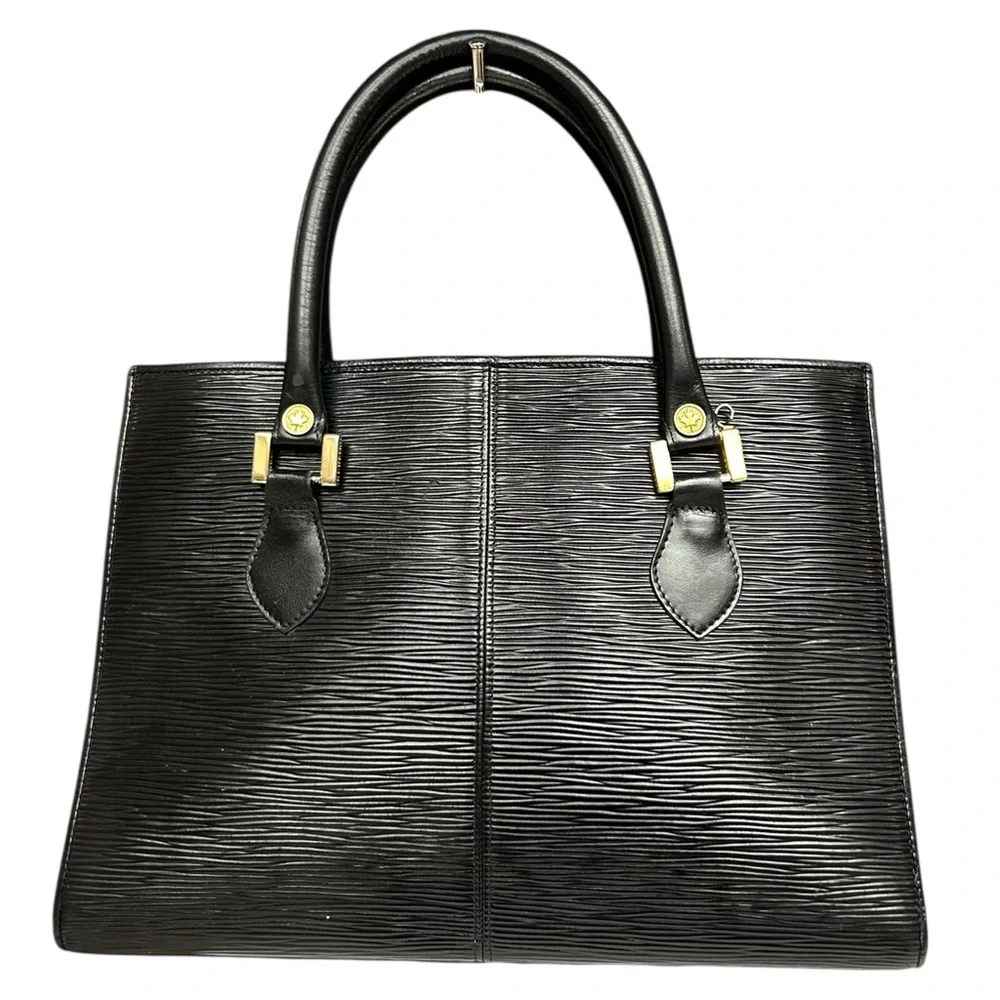 Vintage Black Epi Leather Structured Top Handle Bag Made in Canada Minimalist - Picture 4 of 17